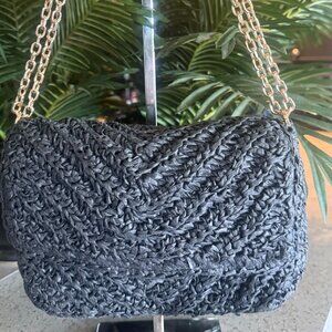 MNG Black Tweed with Gold Chain Strap